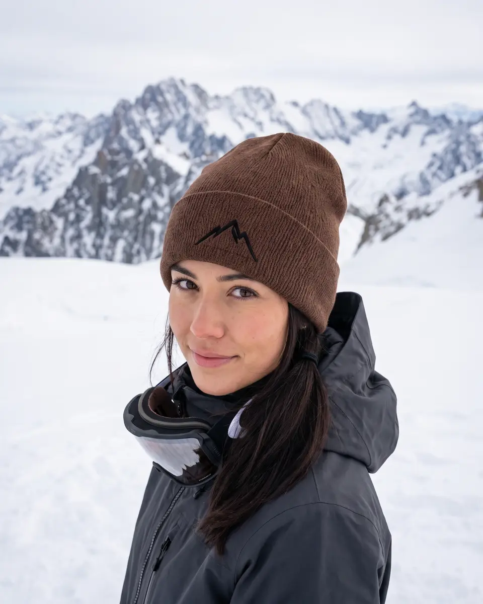 Snowboarder wearing the Col Rib beanie in Brown