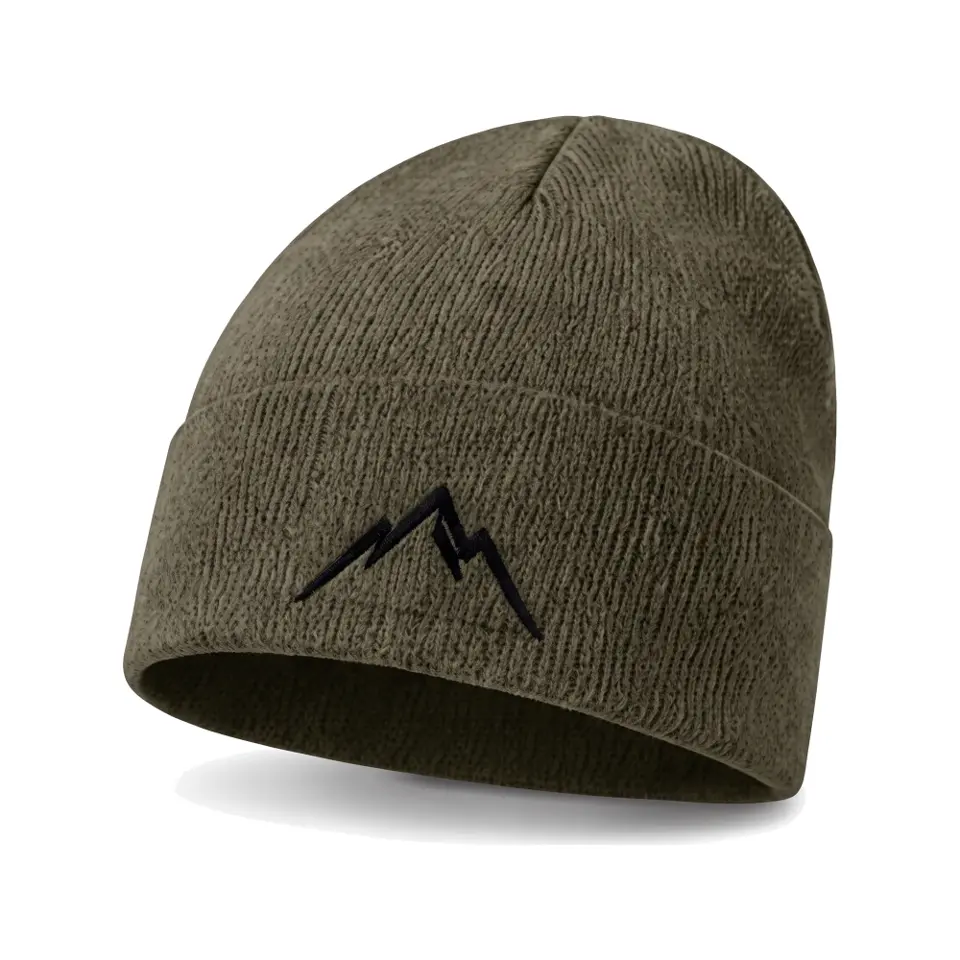 Col Rib beanie in Olive on a white background