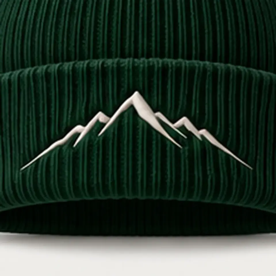 Alpine beanie in Forest: close-up of the cuff embroidery