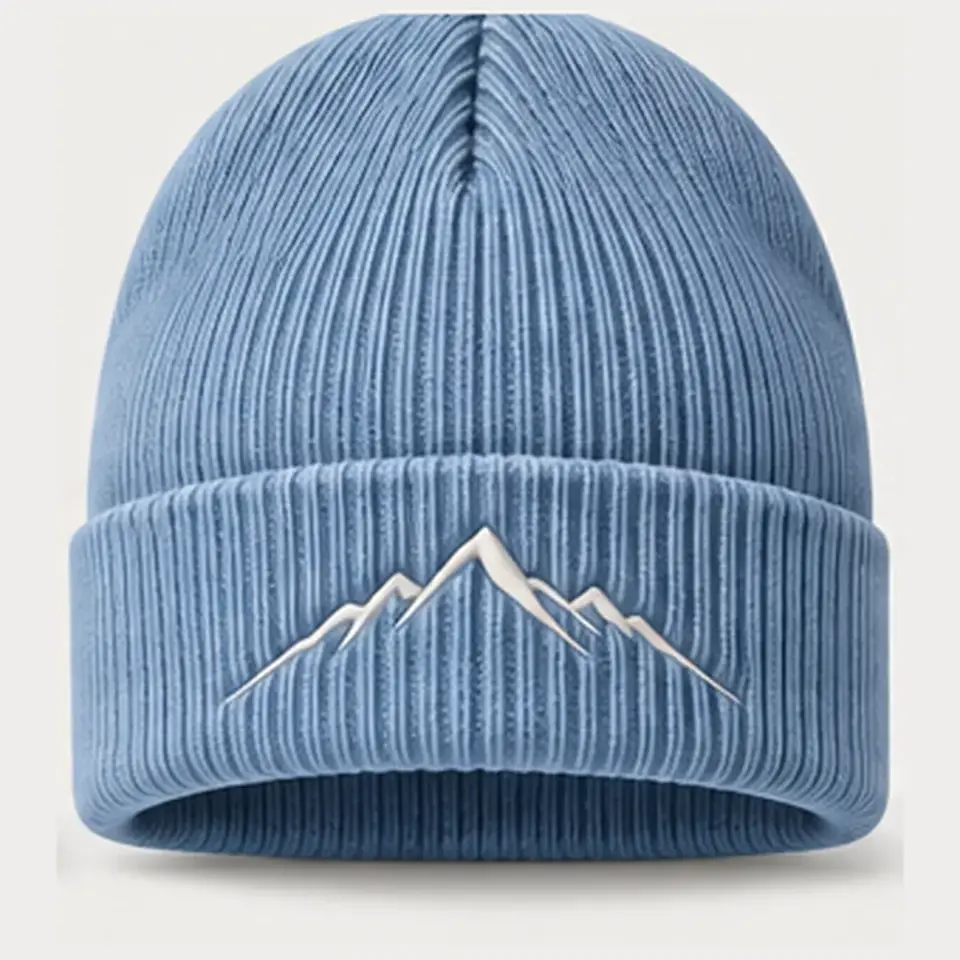 Alpine beanie in Ice Blue on a white background