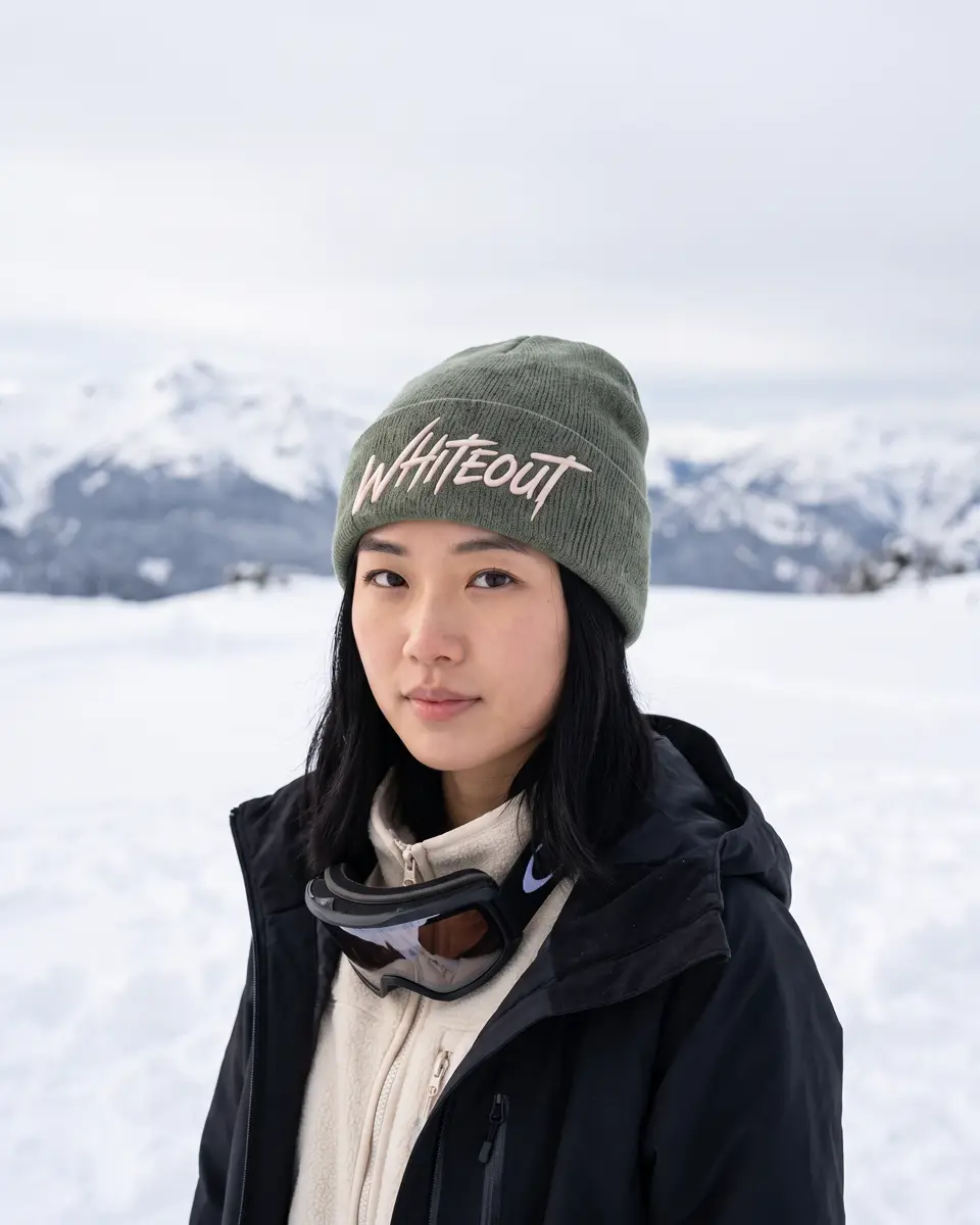 Snowboarder wearing the Chalet beanie in Sage