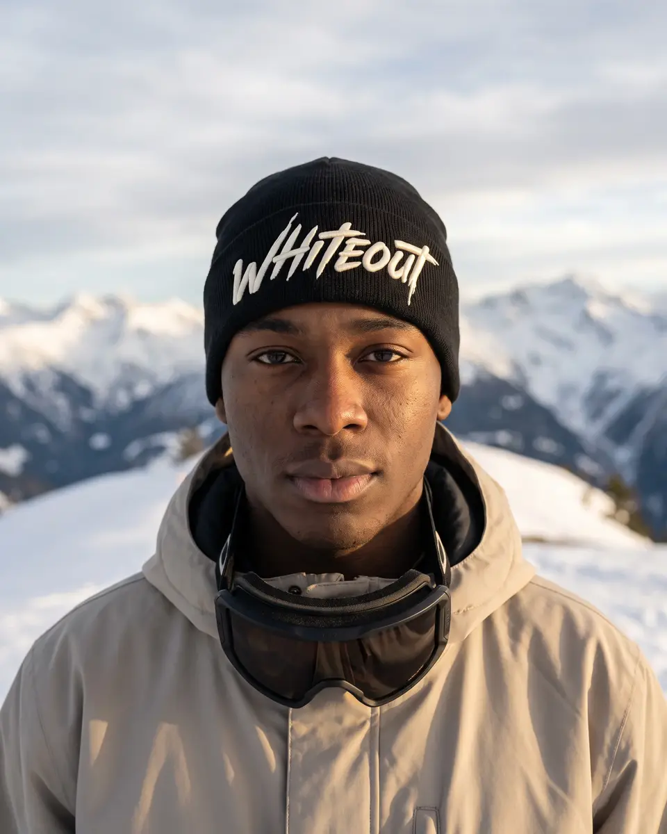 Snowboarder wearing the Ascent Skull Cap beanie in Black