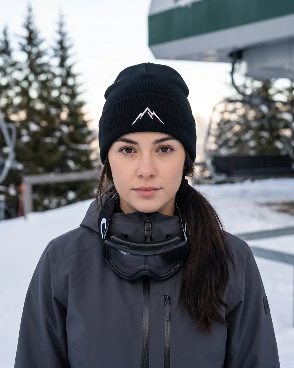 Snowboarder wearing the Atelier beanie in Black
