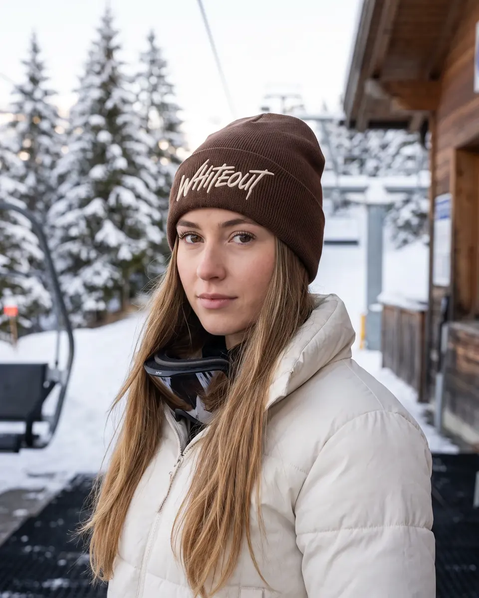 Snowboarder wearing the Chalet beanie in Brown