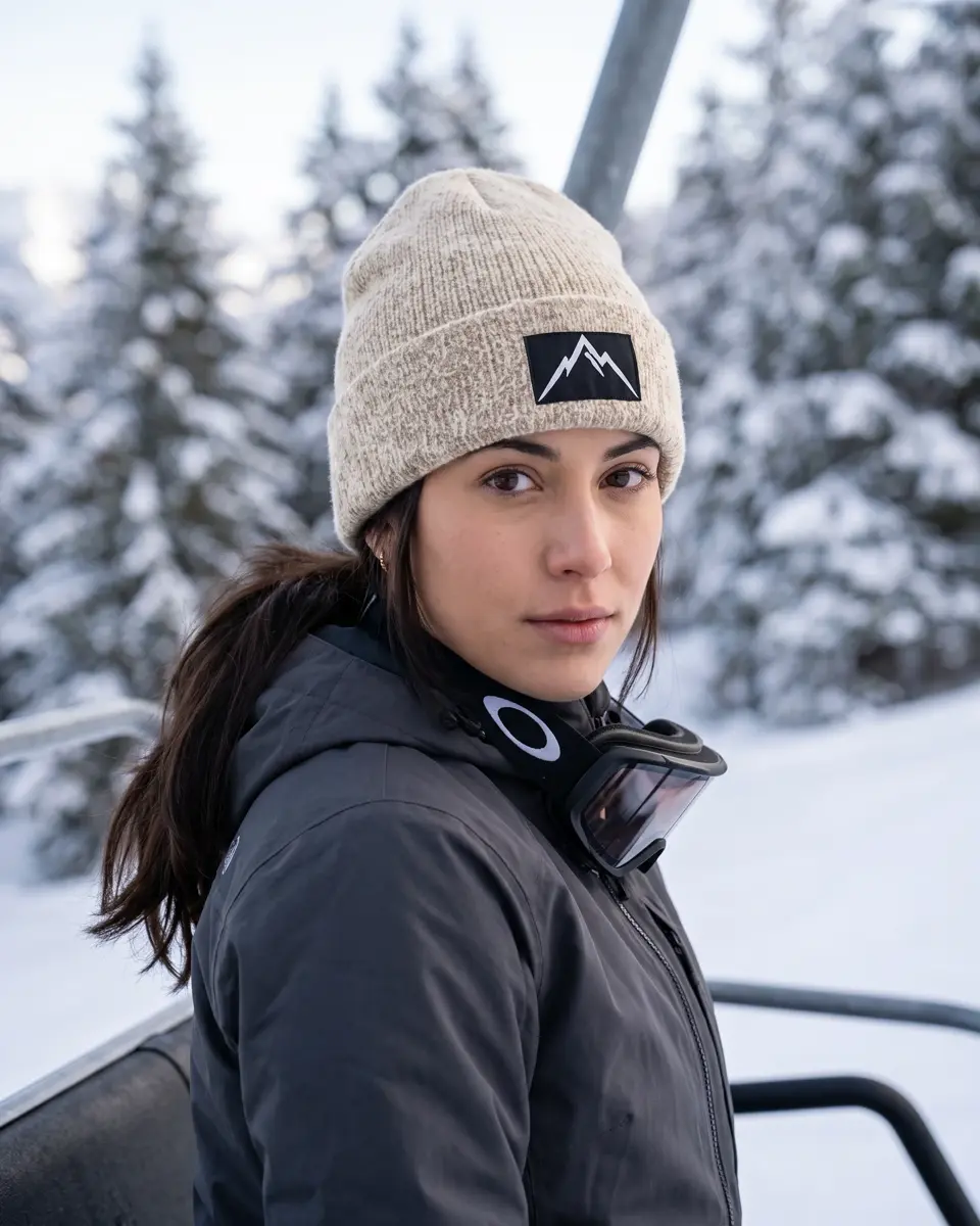 Snowboarder wearing the Crest beanie in Cream