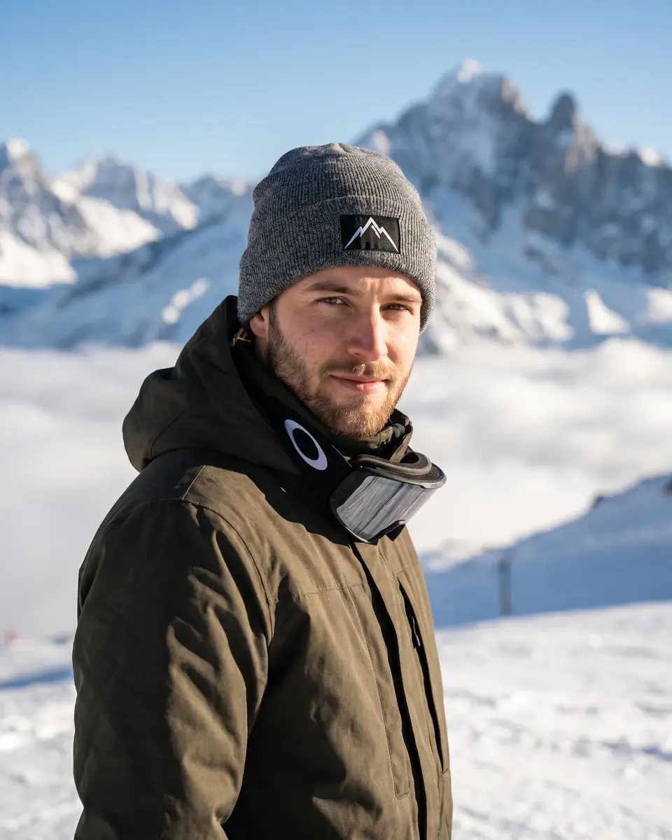 Snowboarder wearing the Crest beanie in Grey