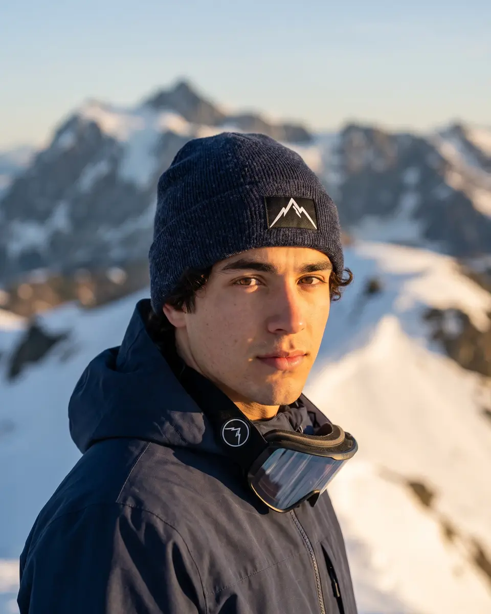 Snowboarder wearing the Crest beanie in Navy
