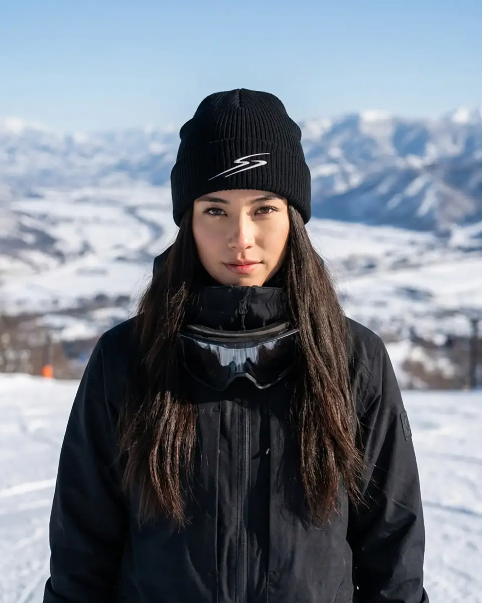 Snowboarder wearing the Drift beanie in Black