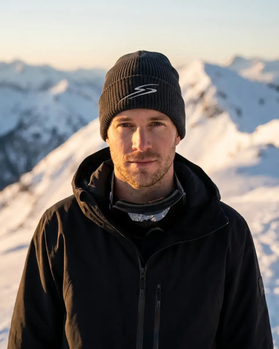 Snowboarder wearing the Drift beanie in Charcoal