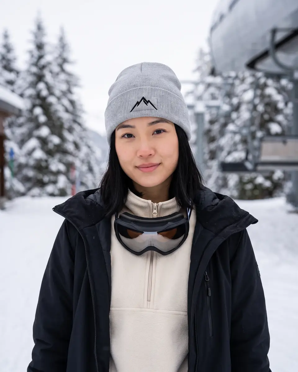 Snowboarder wearing the Col Rib beanie in Light Grey