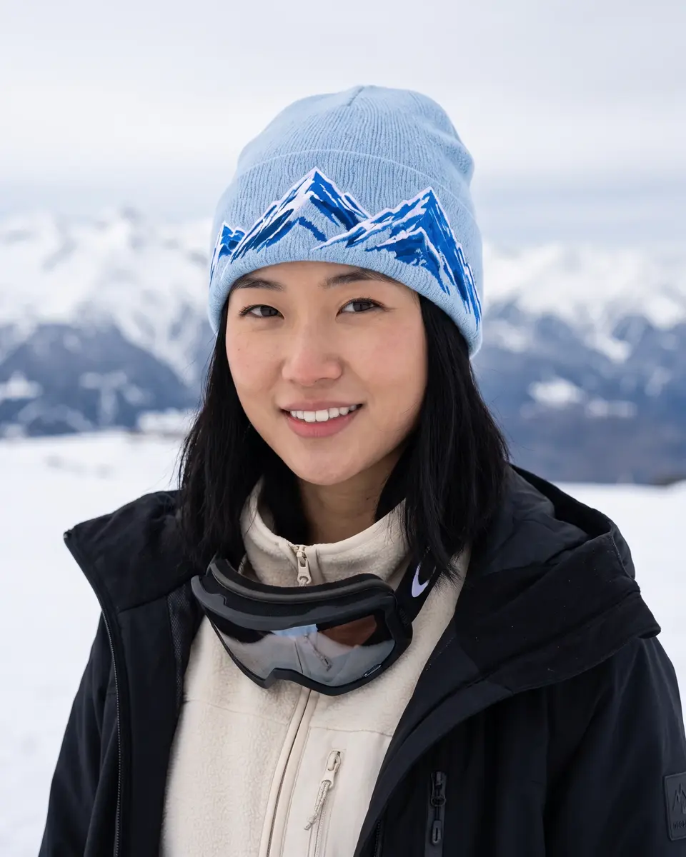 Snowboarder wearing the Windline beanie in Light Blue