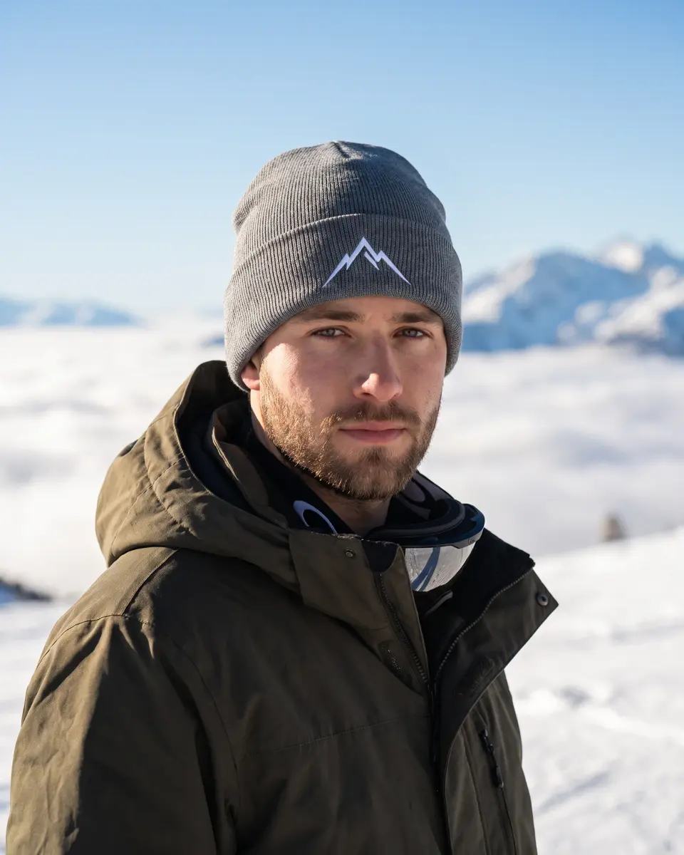 Snowboarder wearing the Lauber beanie in Grey