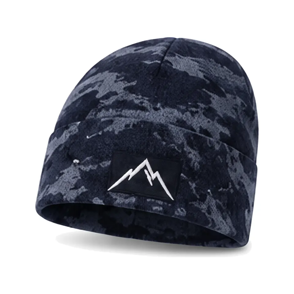 Refuge beanie in Navy Camo on a white background