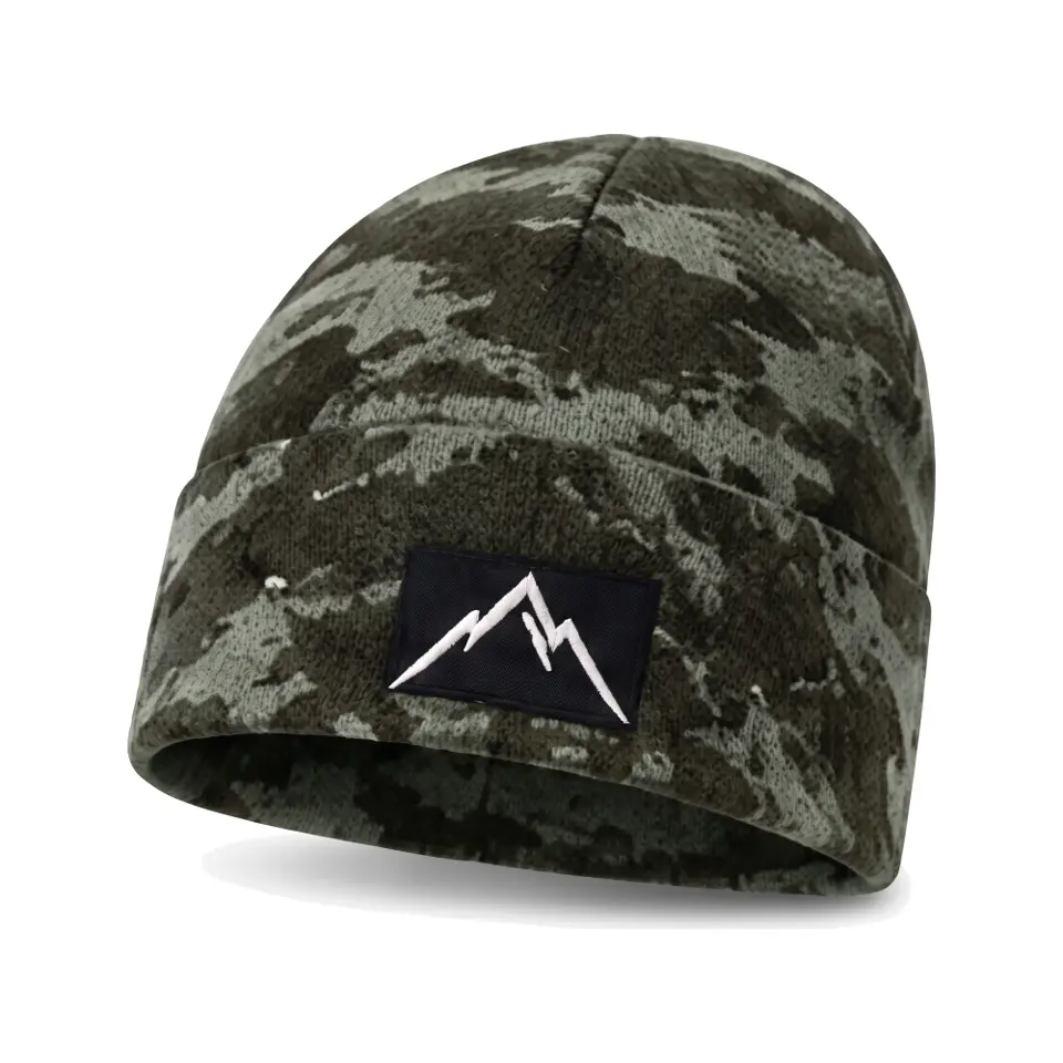 Refuge beanie in Sage Camo on a white background