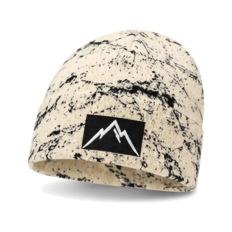 Refuge beanie in Cream Veined Marble on a white background