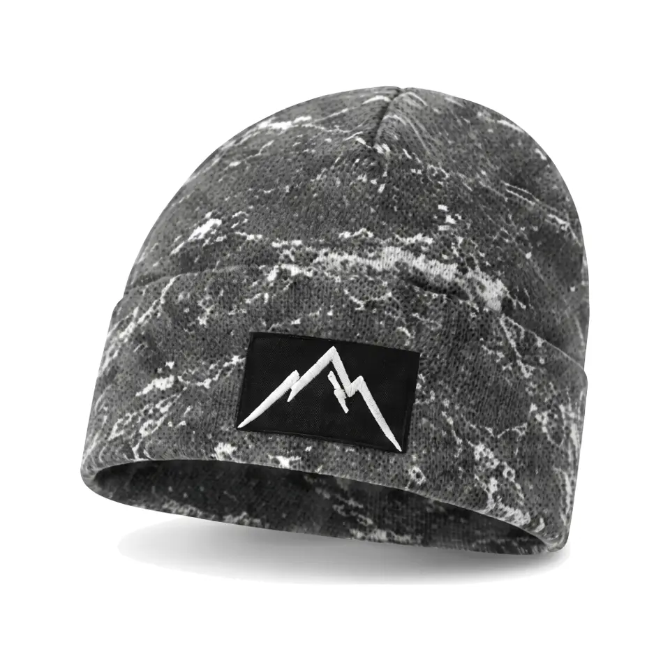 Refuge beanie in Grey Veined Marble on a white background