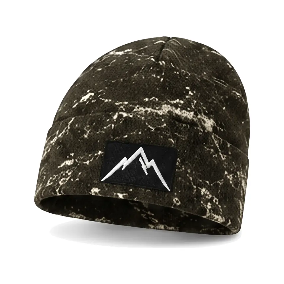 Refuge beanie in Olive Veined Marble on a white background