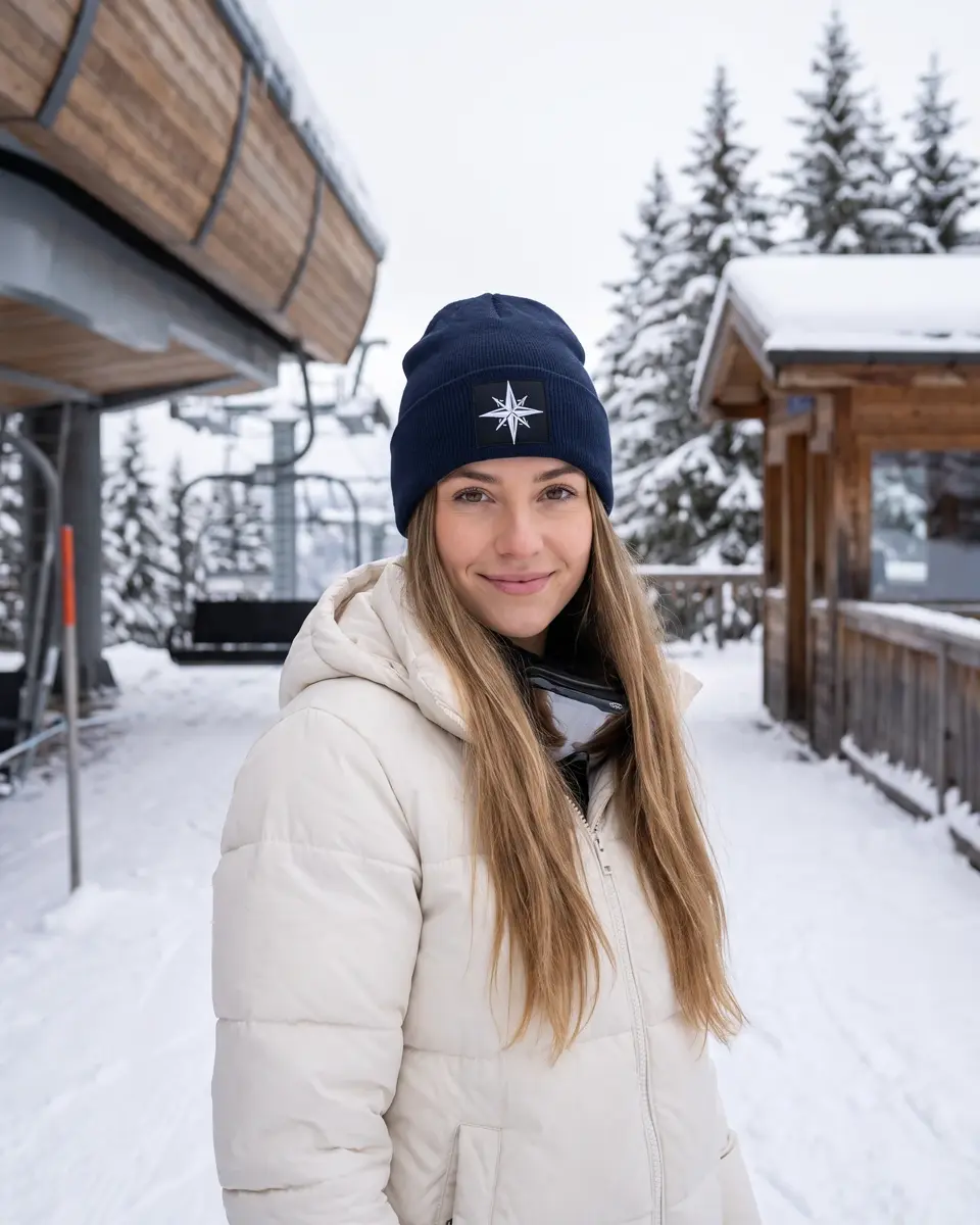 Snowboarder wearing the Summit beanie in Navy