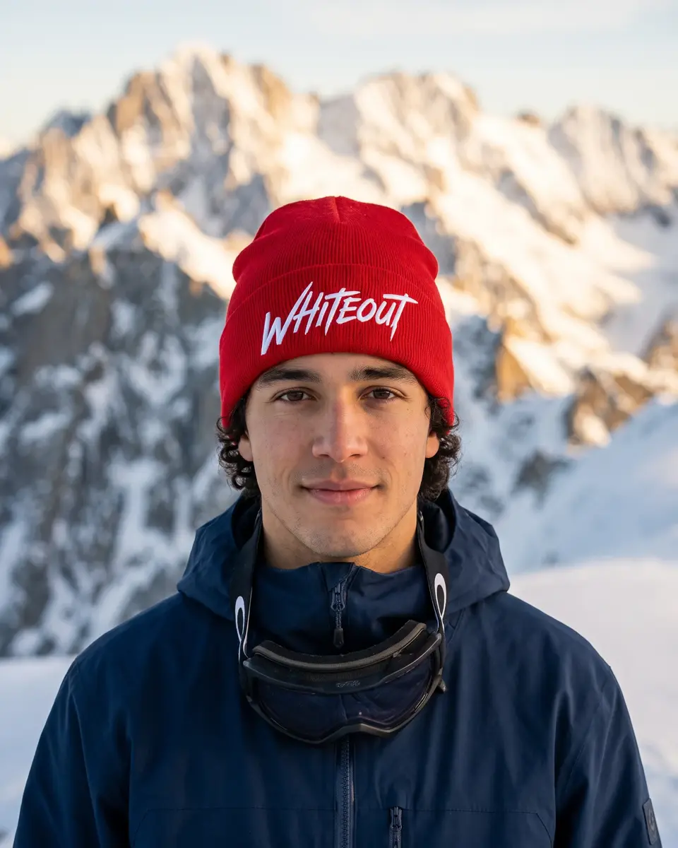 Snowboarder wearing the Chalet beanie in Red