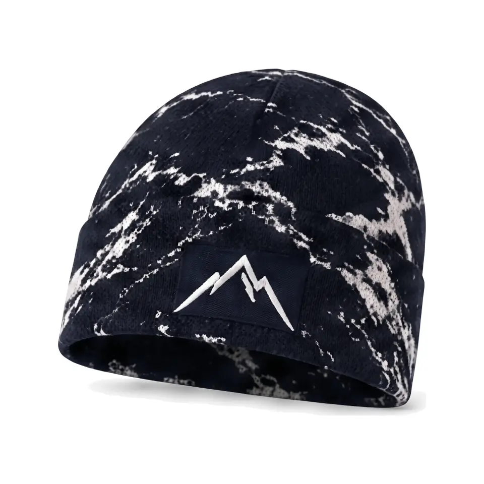 Refuge beanie in Navy Bold Marble on a white background