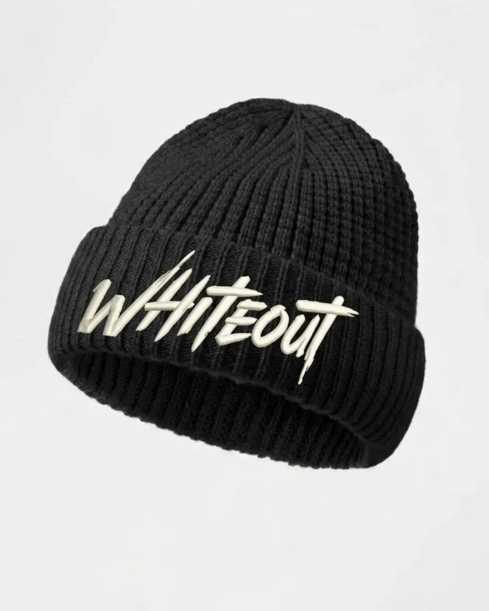 Waffle beanie in Black, second angle, on a white background