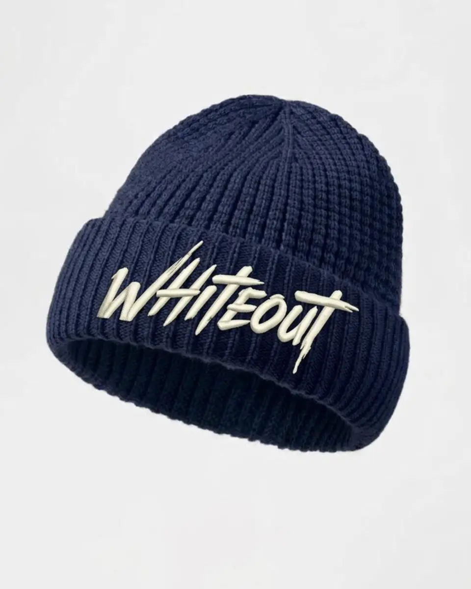 Waffle beanie in Navy, second angle, on a white background
