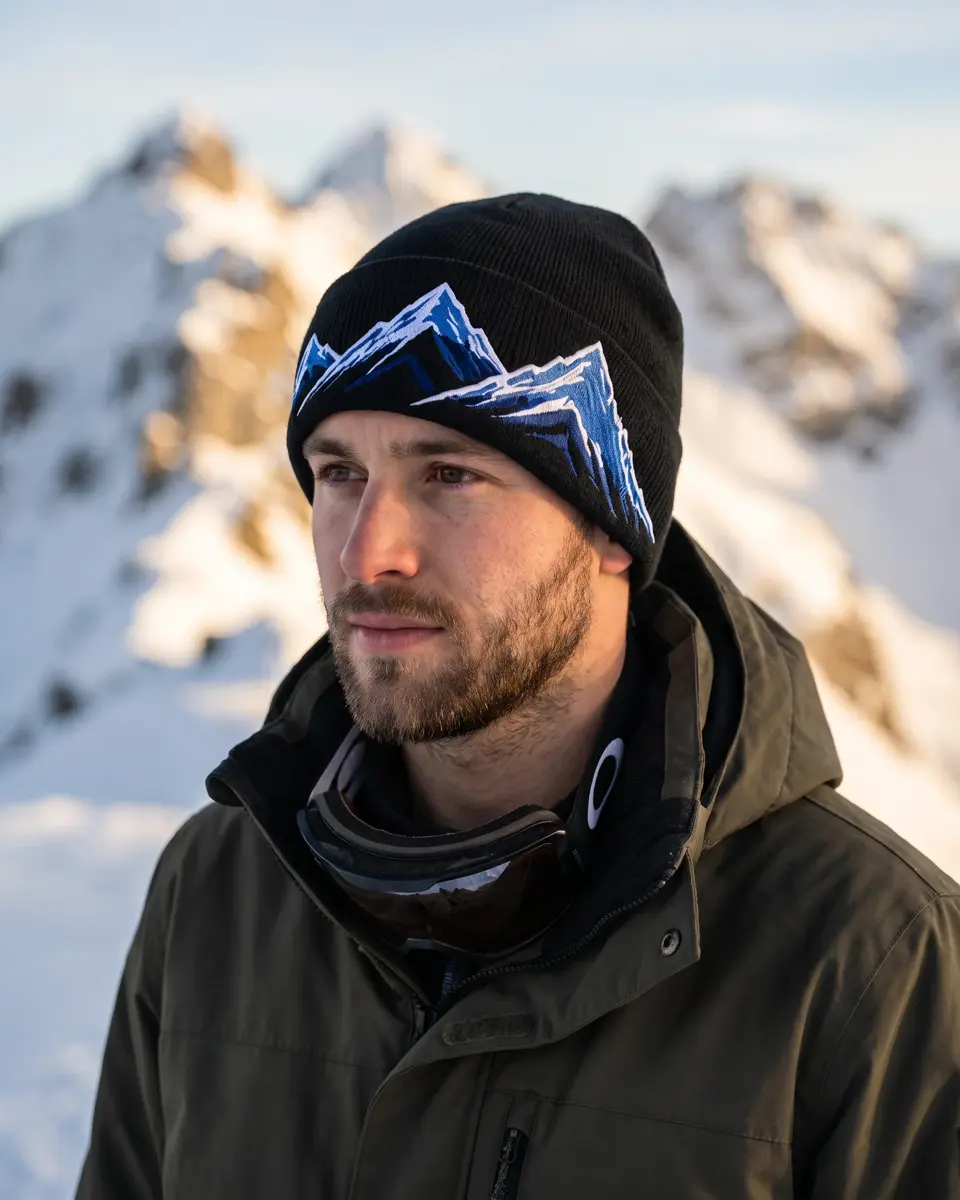 Snowboarder wearing the Windline beanie in Black