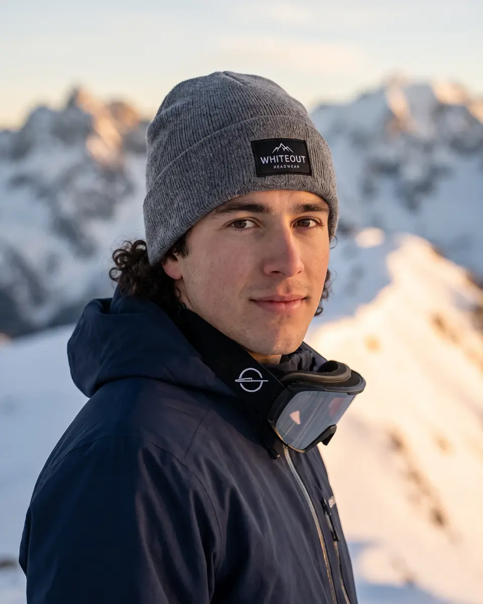 Snowboarder wearing the Zermatt beanie in Grey