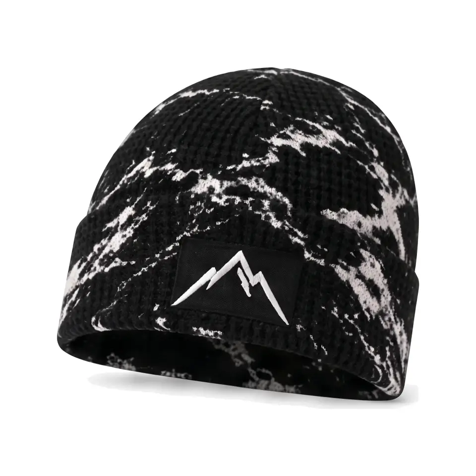 Refuge beanie in Black Bold Marble on a white background