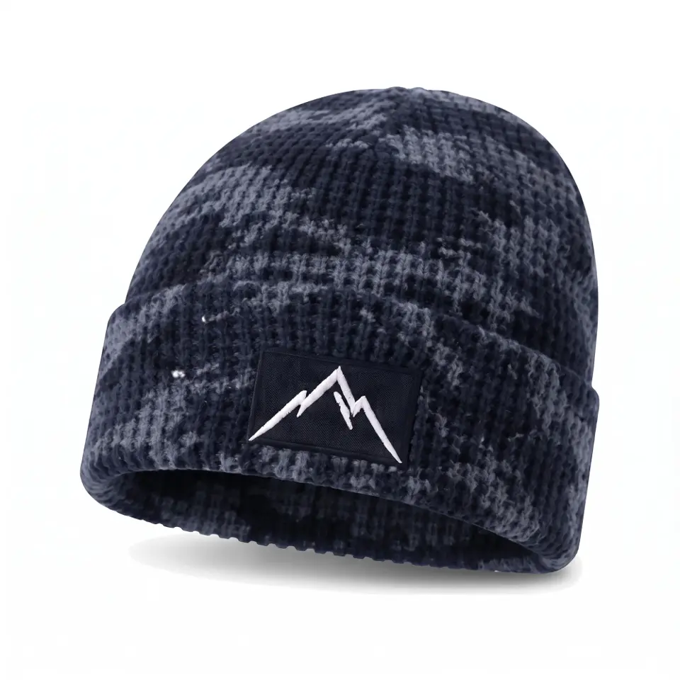 Refuge beanie in Navy Camo on a white background
