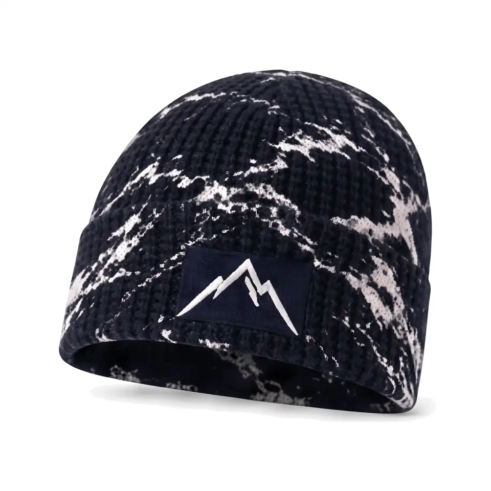 Refuge beanie in Navy Bold Marble on a white background