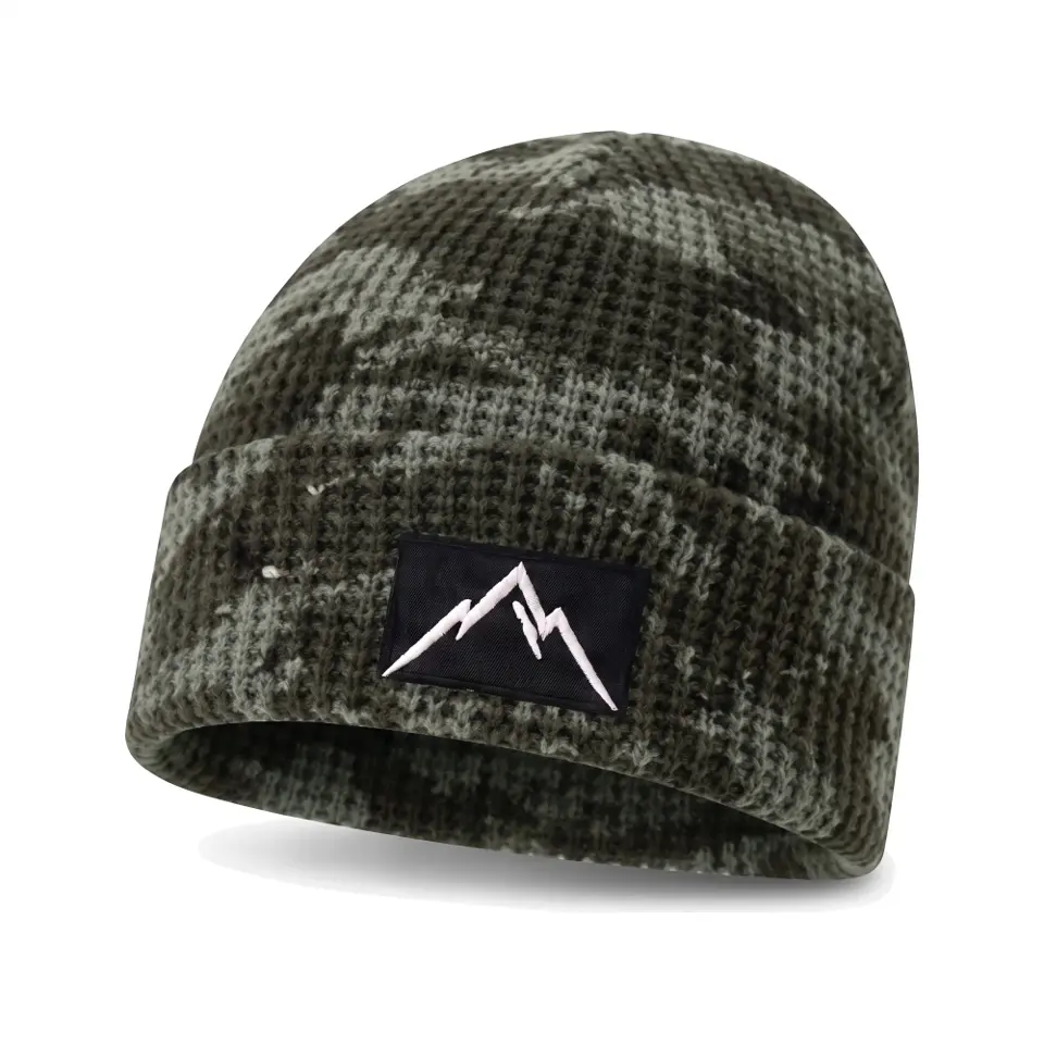 Refuge beanie in Sage Camo on a white background