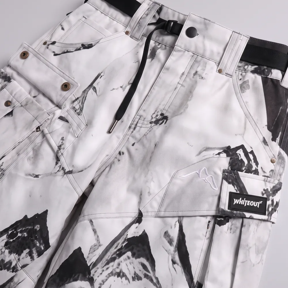 Alpine Storm White / Mountain Print: fabric and construction close-up, concept render