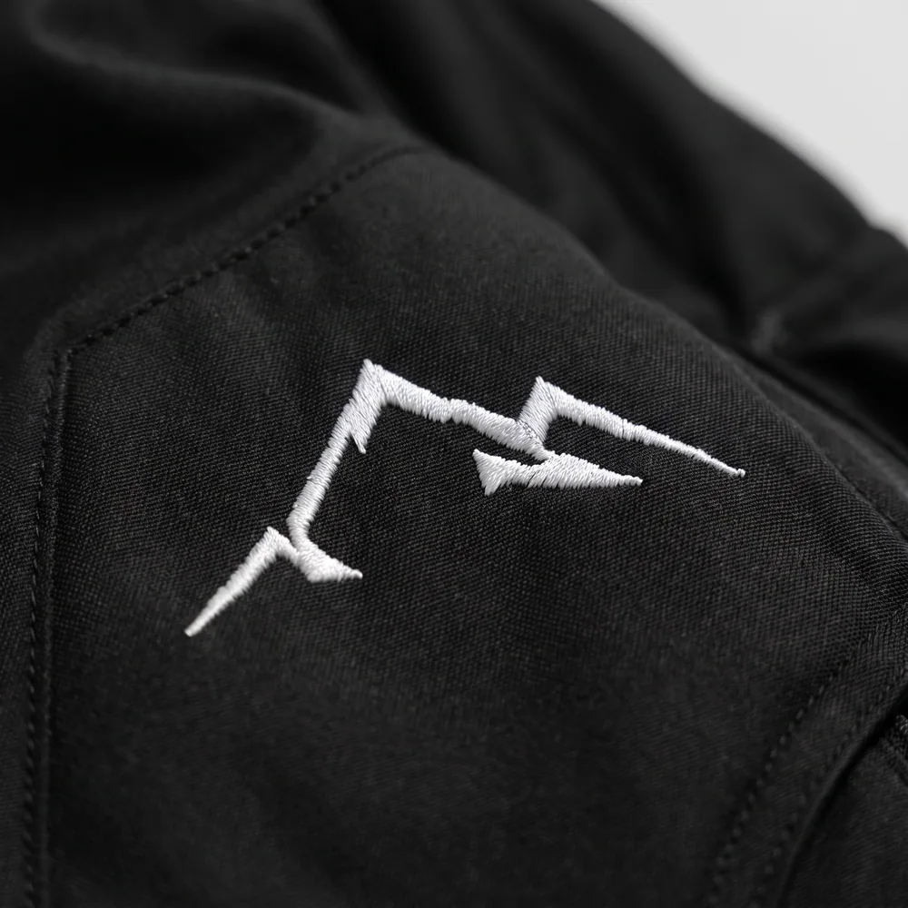 Apex Black: logo and embroidery close-up, concept render