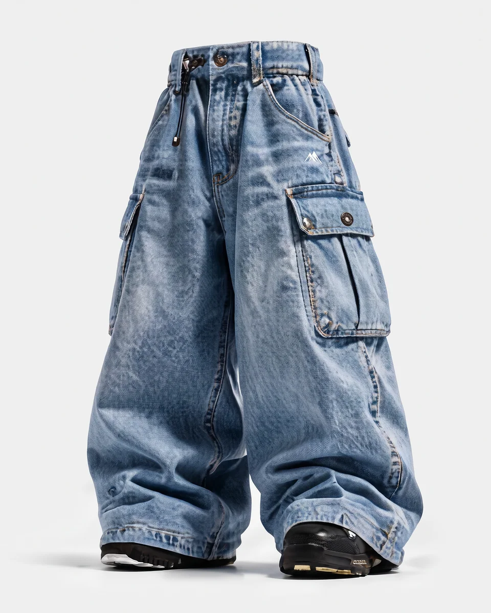 Denali snow pants in Denim, front view concept render