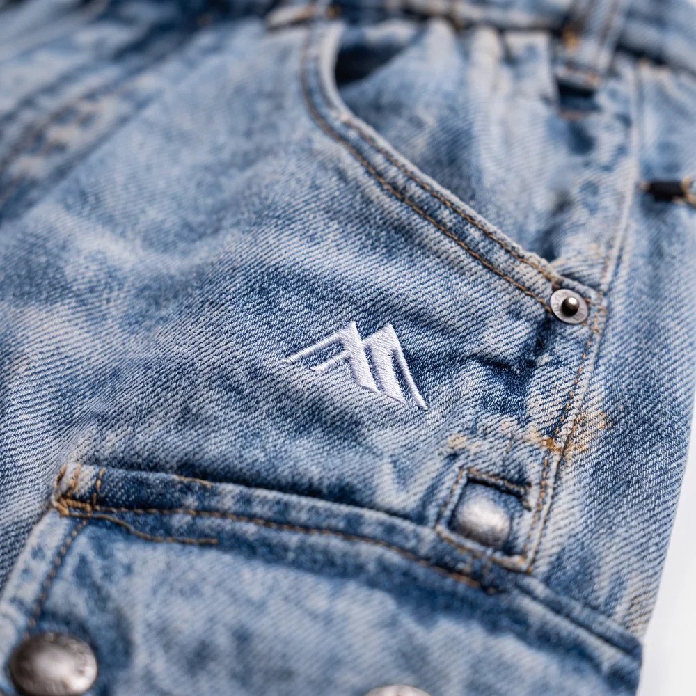 Denali Denim: logo and embroidery close-up, concept render