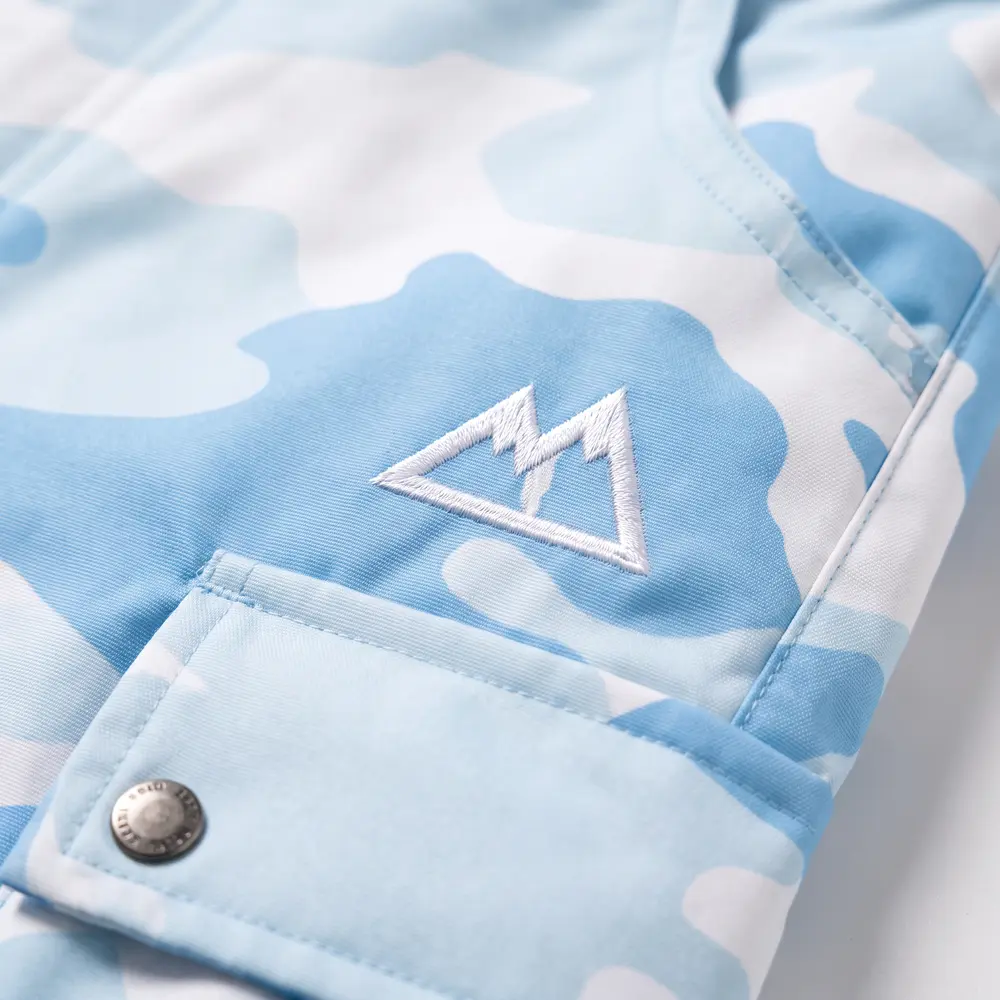 Baby Blue Design Ice Camo: logo and embroidery close-up, concept render