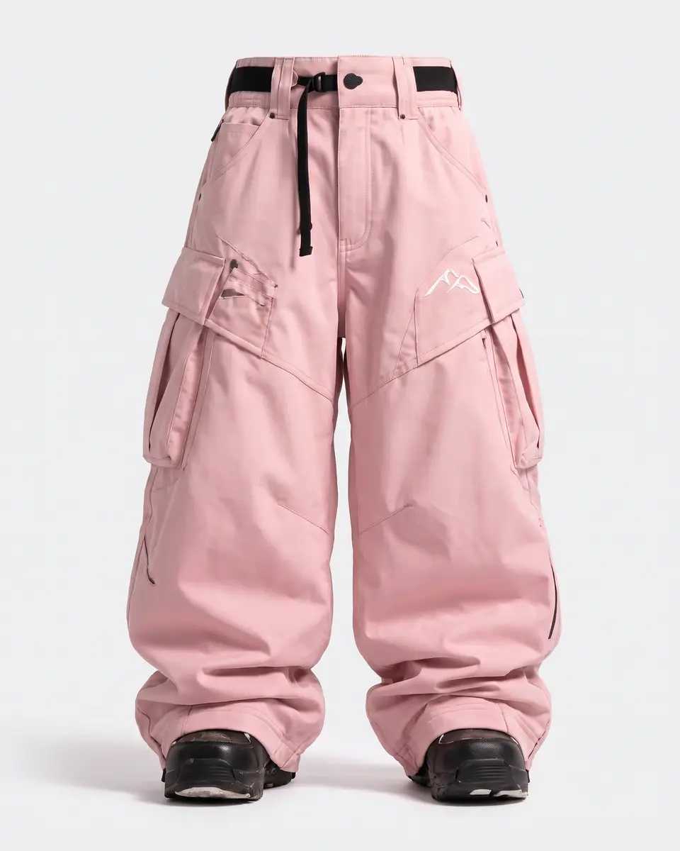 Basic Pink snow pants in Pastel Pink, front view concept render