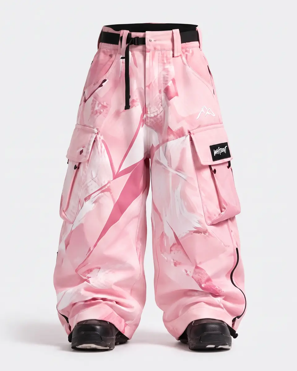 Pink Starfall snow pants in Pink / White Shards, front view concept render
