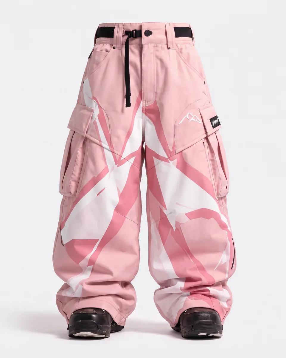Pink Volt snow pants in Pink / White, front view concept render