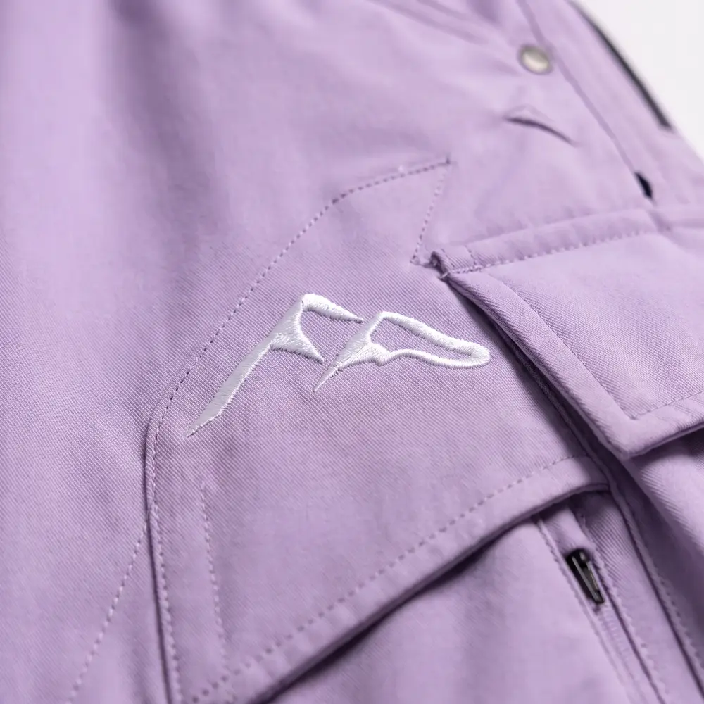 Basic Purple Lavender: logo and embroidery close-up, concept render