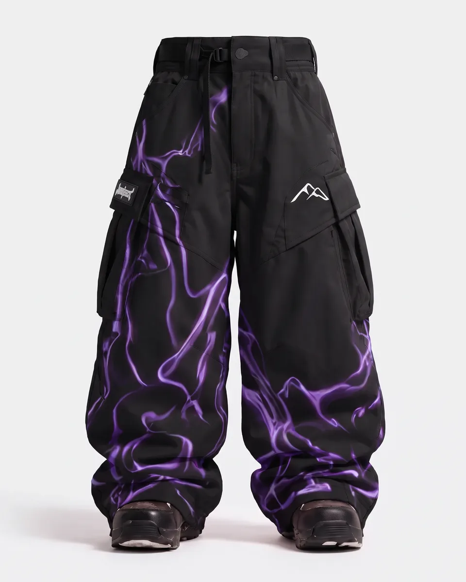 Summit Voltage snow pants in Black / Purple Lightning, front view concept render
