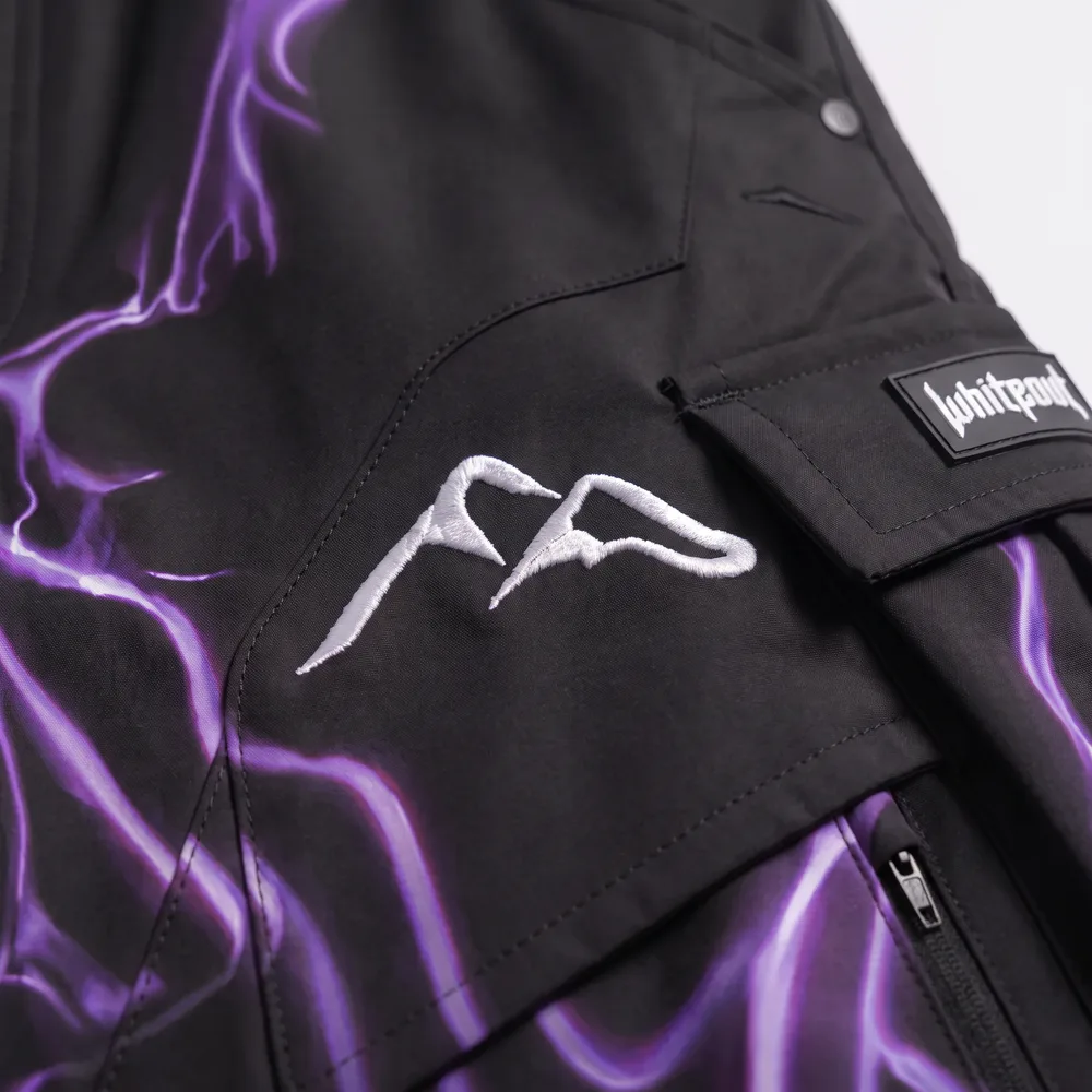Summit Voltage Black / Purple Lightning: logo and embroidery close-up, concept render