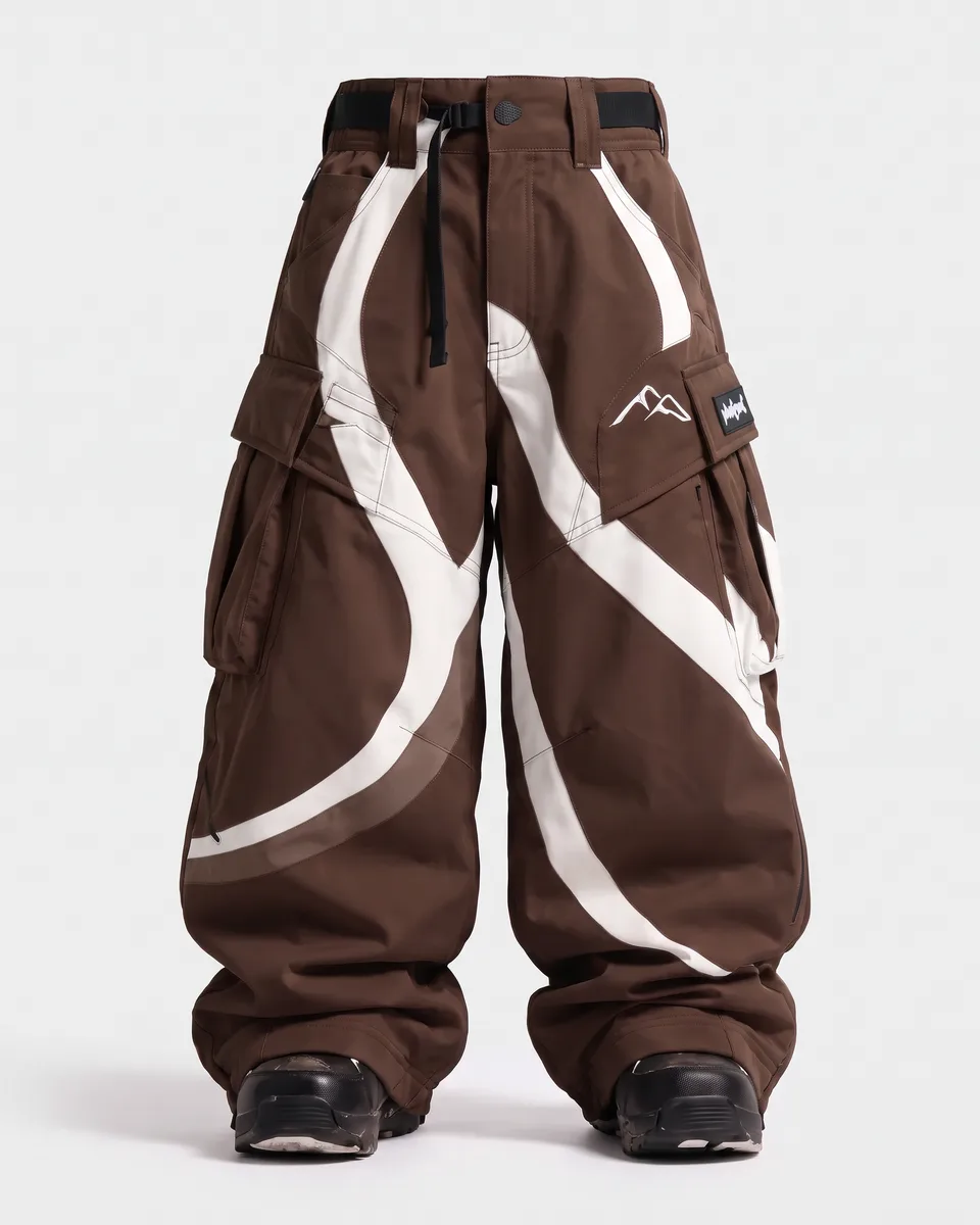 Tundra Clay snow pants in Brown / White, front view concept render