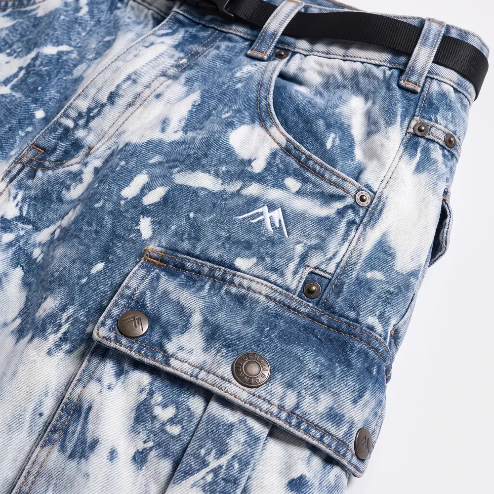Washed Denim Acid Wash: fabric and construction close-up, concept render