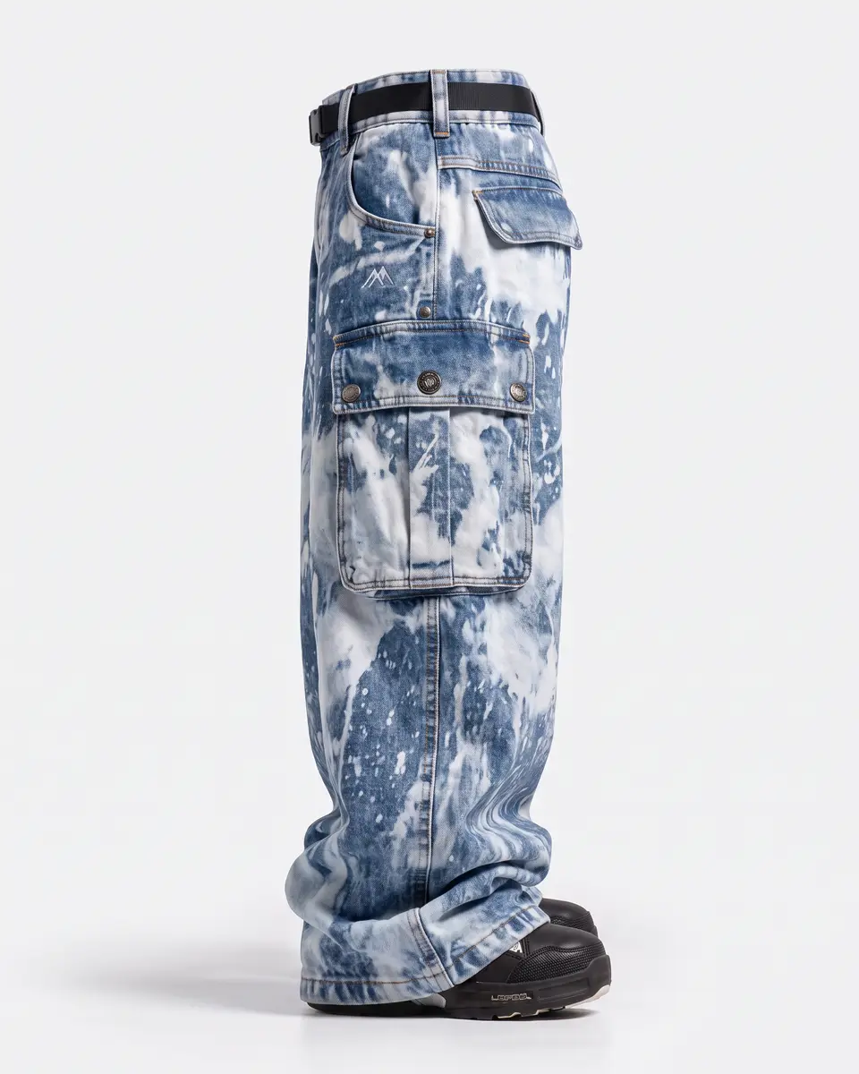 Washed Denim Acid Wash: side studio view, concept render